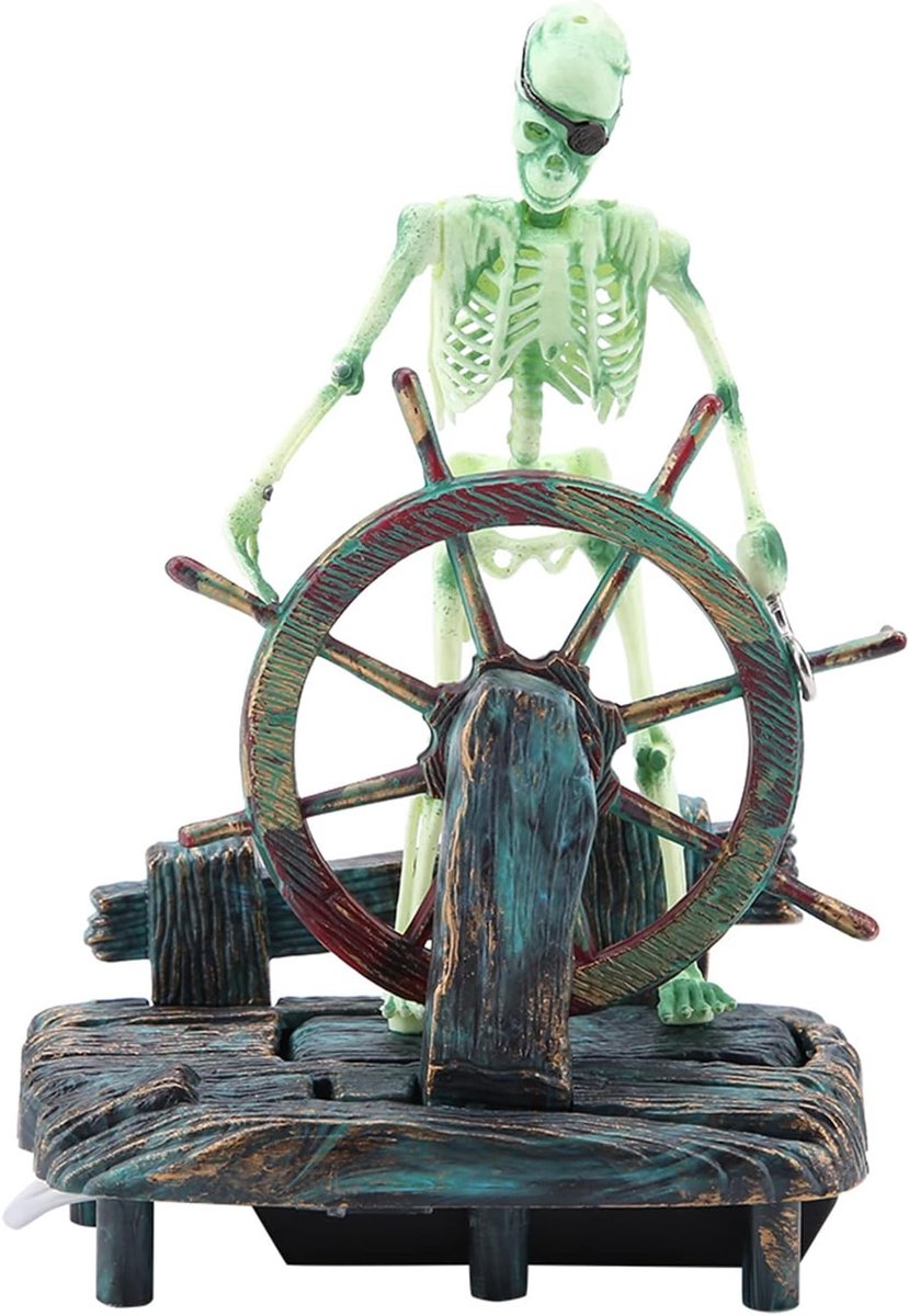 SnelShoppen - Piratenkapitein Skelet Aquarium Decoratie met Luchtbel, Mysterieus Vis Tank Ornament, Duurzaam Materiaal voor Zoet- en Zoutwater Aquaria