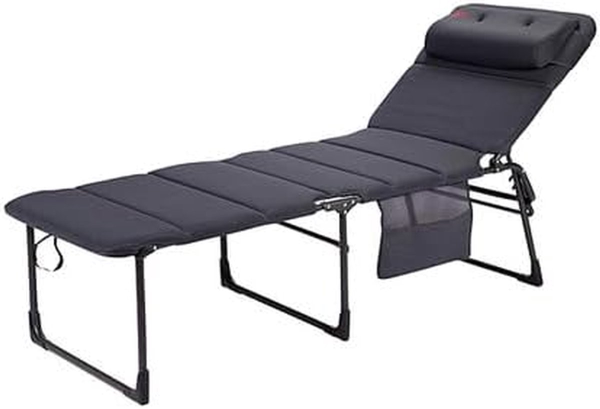 Vouwbed Air-Deluxe - Ligbed Kamperen - Ontspanning Buiten - 4 standen rugleuning - 198 cm lengte - Grijs