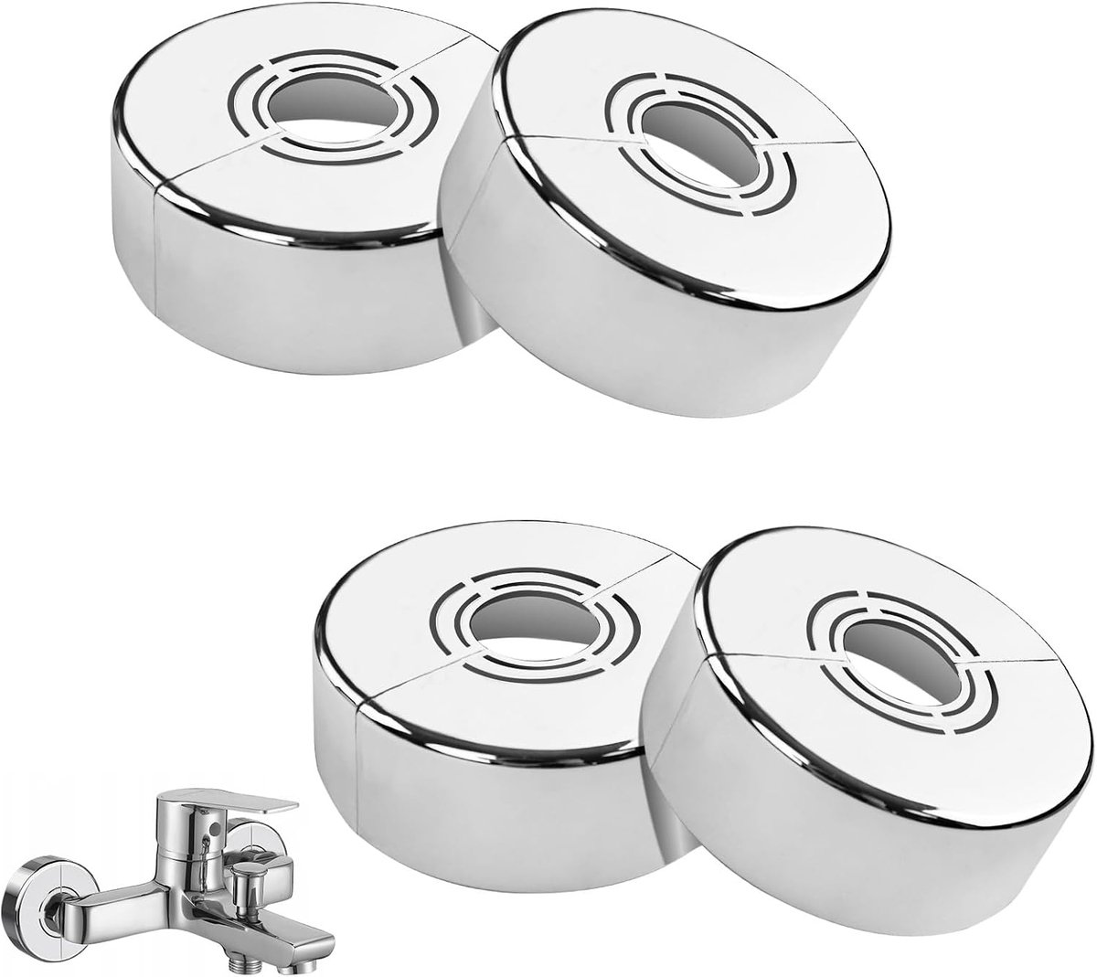 SnelShoppen - Cover Rosettes Douchekraan, 4 Stuks Verwarmingspijp Cover 3-in-1 Pijpcover voor Radiatorbuizen met Diameter 21/26/33mm Split Design (70x