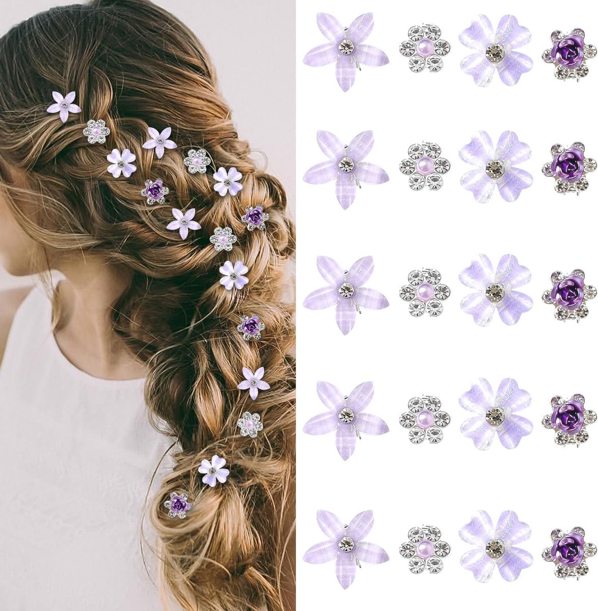 Haarspeldjes mini bloemen - paarse acryl met rhinestones - schattig en elegant - perfect voor dagelijks gebruik - ShopVlot