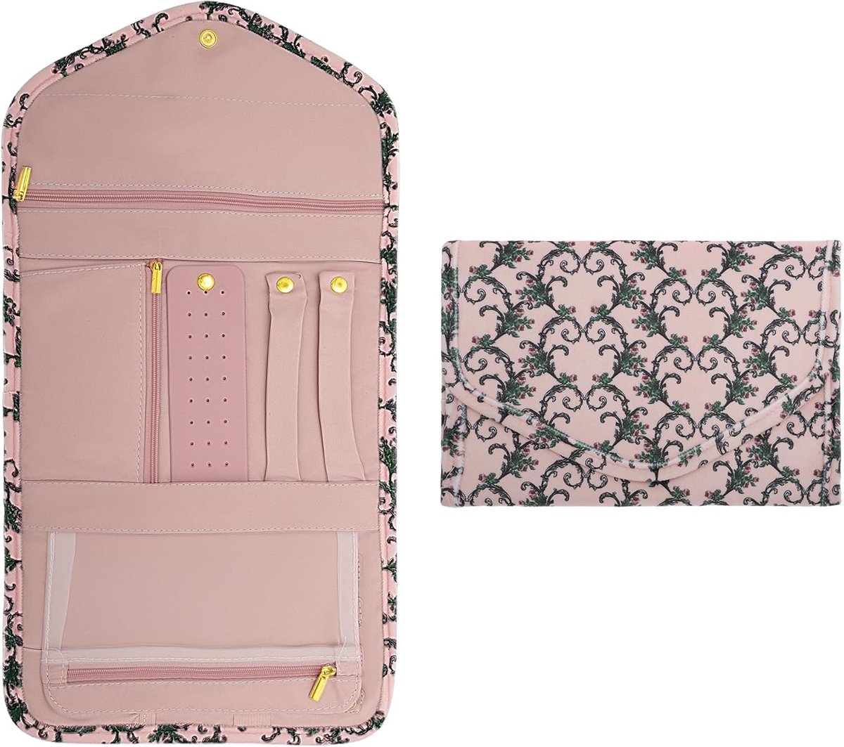 SnelShoppen - Grote Reistas voor Sieraden Organiser - Opbergtas voor Ringen, Oorbellen, Kettingen, Horloges, Velours, Roze, Ideaal voor Reizen en Thui