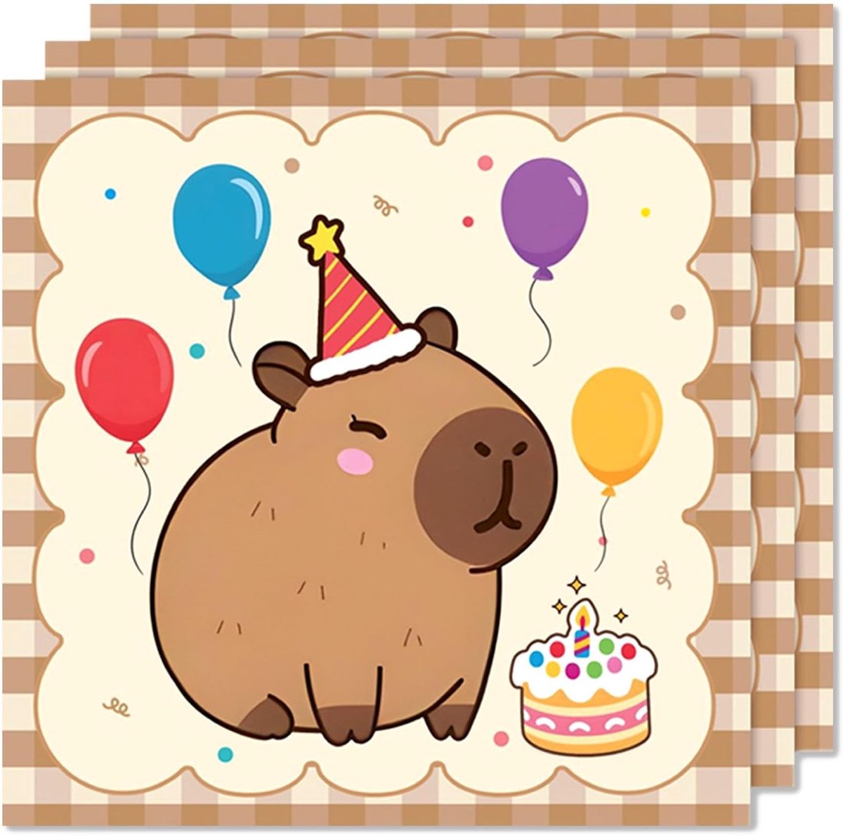 SnelShoppen - 40 Papieren Servetten Capibara, Versierd, 33x33 cm, Decoratie voor Verjaardag, Cocktailservetten, Themafeest, Tuinfeest, Snacks, Dagelij