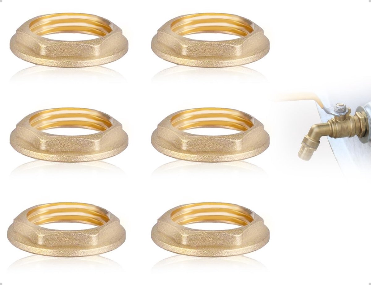 SnelShoppen - Set van 6 Zelfsluitende Zeskant Moeren, Messing Flensmoeren, Slijtvast voor Wasbak, Keuken, Badkamer en Hydraulische Systemen (3/4 Inch)