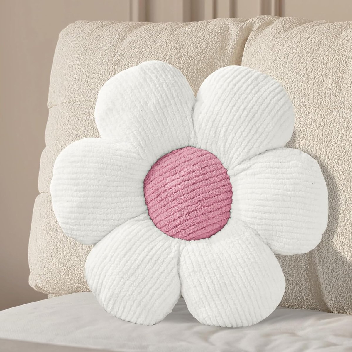 SnelShoppen - Bloem Kussen 40cm Pluche Kussen Bloemvorm Aesthetic Decoratief Kussen voor Slaapkamer Bank Stoel Decoratie Wit