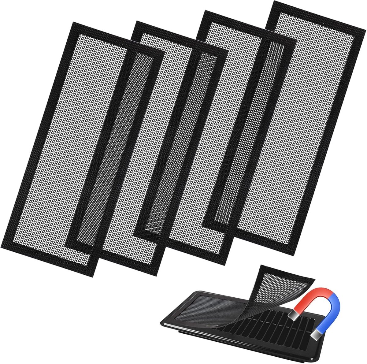 SnelShoppen - Pack van 4 Magnetische Ventilatieroosters 10 x 25 cm Stofbescherming voor Ventilatie, Ideaal voor Keuken, Badkamer en Slaapkamer