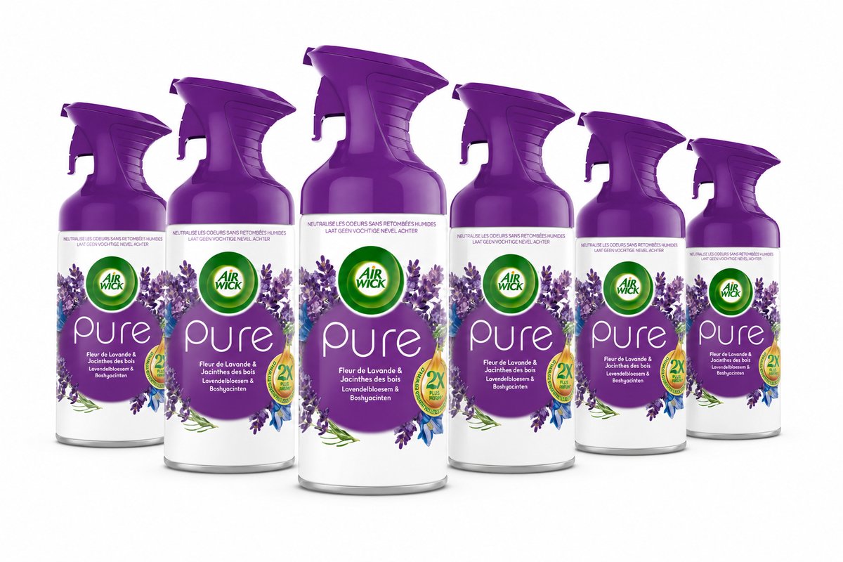 Air Wick Pure Lavendel & Boshyacinten Luchtverfrisser Spray – 6 x 250 ml – Neutraliseert Geuren – Voordeelverpakking