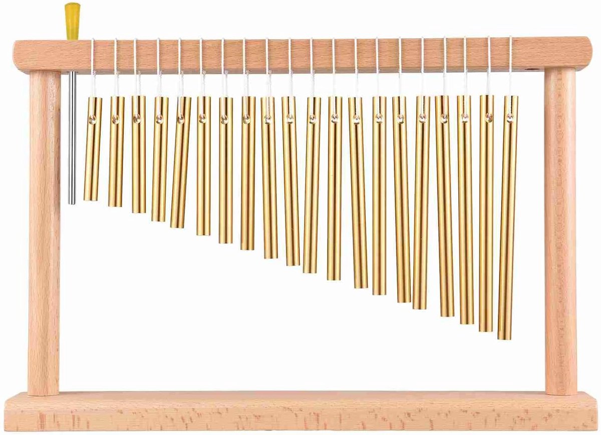 SnelShoppen - 20 Toon Bon Chimes Tafelmodel Windgong 20 Staven Percussie Instrument met Houten Basis voor Huishouddecoratie en Muziektherapie van Beuk