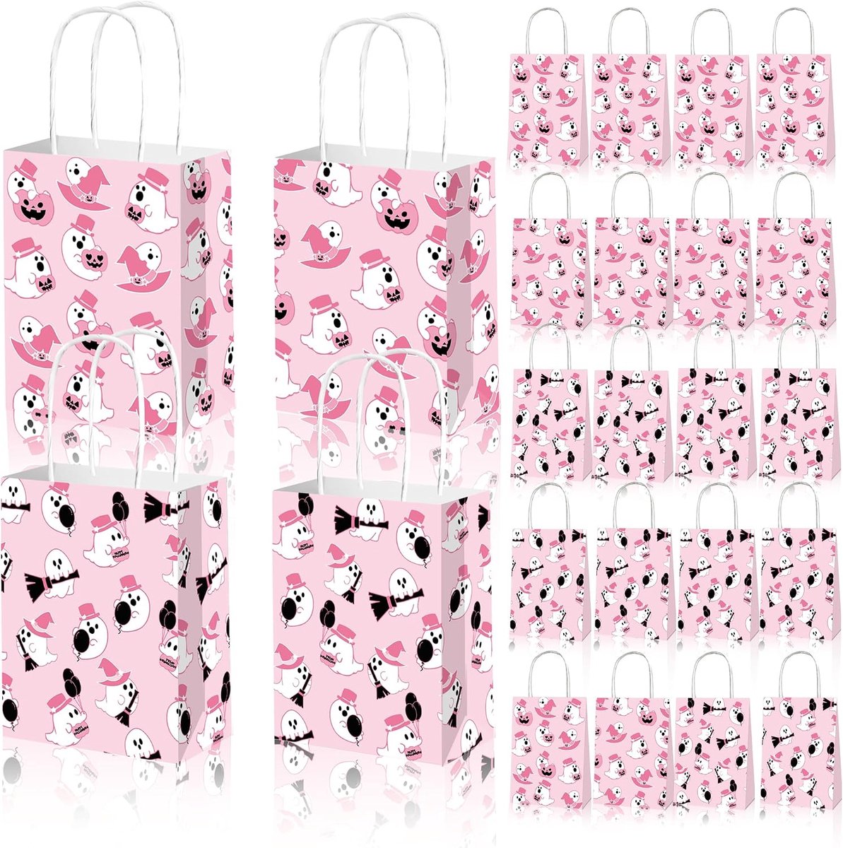 SnelShoppen - 12 stuks roze papieren geschenkzakken middelgrote feesttassen met handgrepen (21x16x8 cm) voor verjaardagscadeaus, kinderfeest en specia