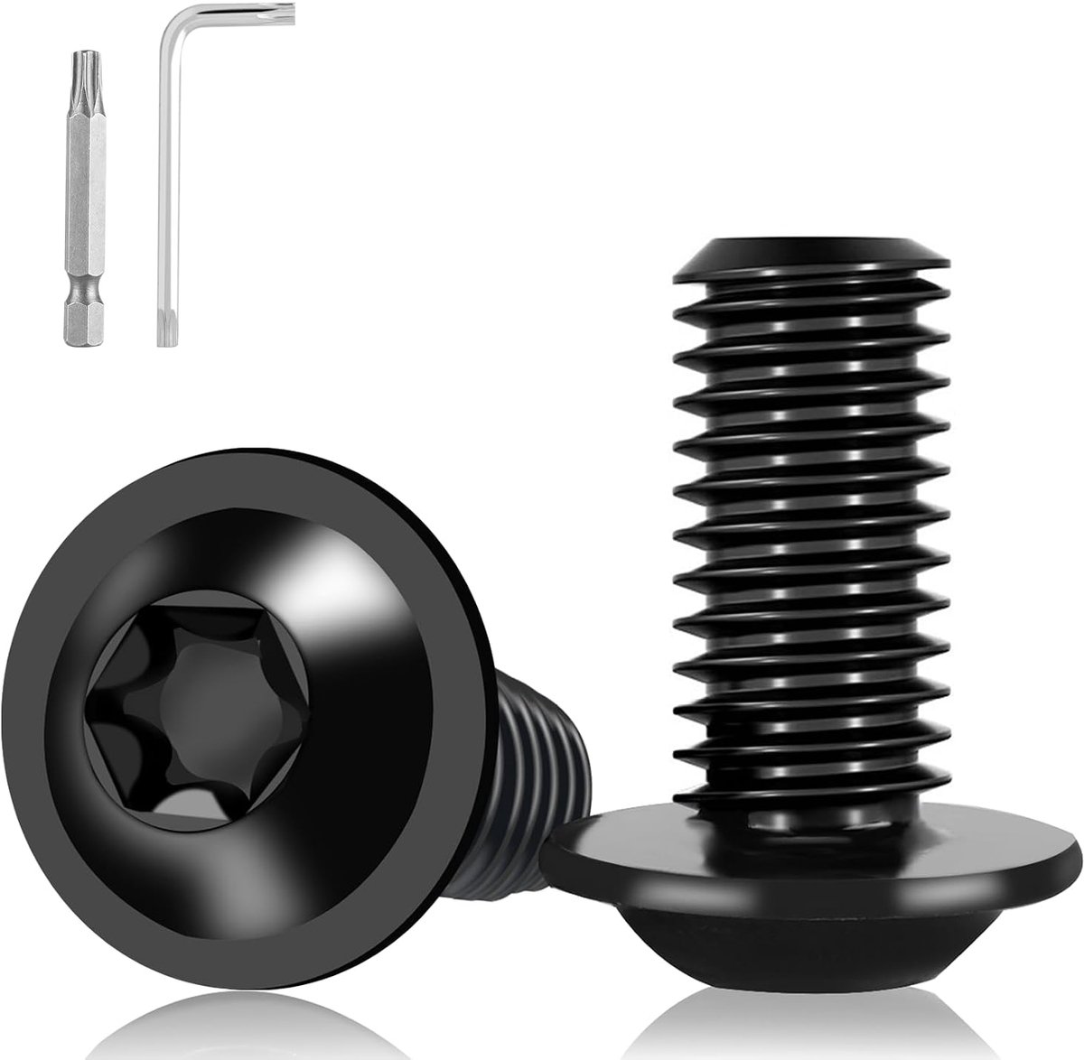 SnelShoppen - 20 stuks M6 Schroeven Zwarte Platte Hoofd Schroeven M6x12mm RVS A2 V2A Schroeven Torx met Flens en Torx Sleutel en Boor voor Onderhoud e