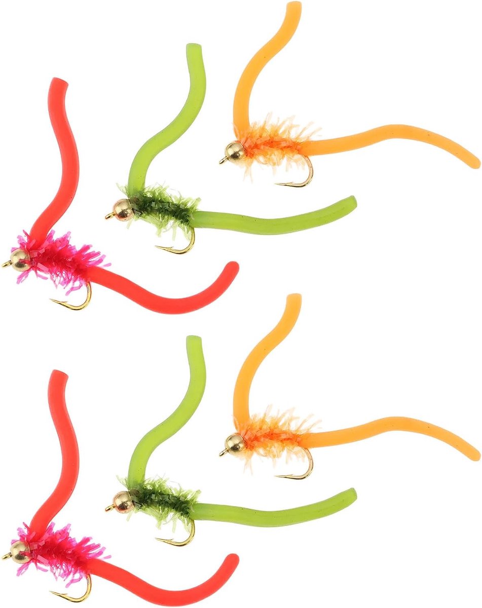SnelShoppen - Set van 6 wolfraam kunstaas - Rood/oranje/groen - Maat 12 - Realistische beweging - Zacht siliconen lichaam - Snel zinken - Perfect voor