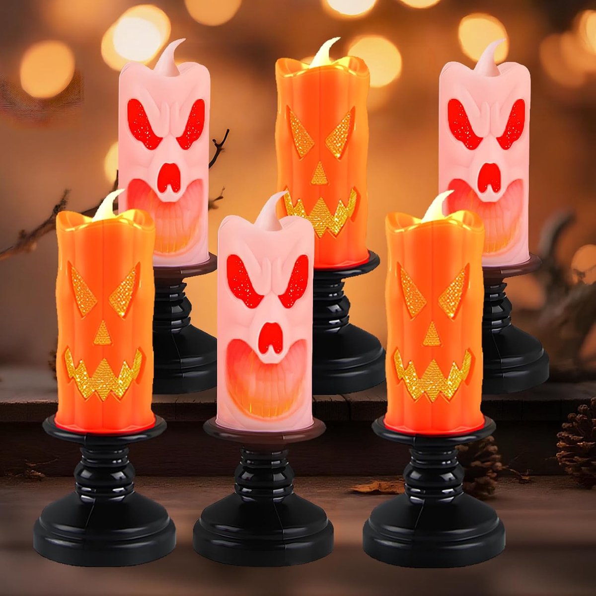 Halloween Candles, Pack of 6 Halloween LED Candle Holders, Candle Holders for Table Decorations - ShopVlot