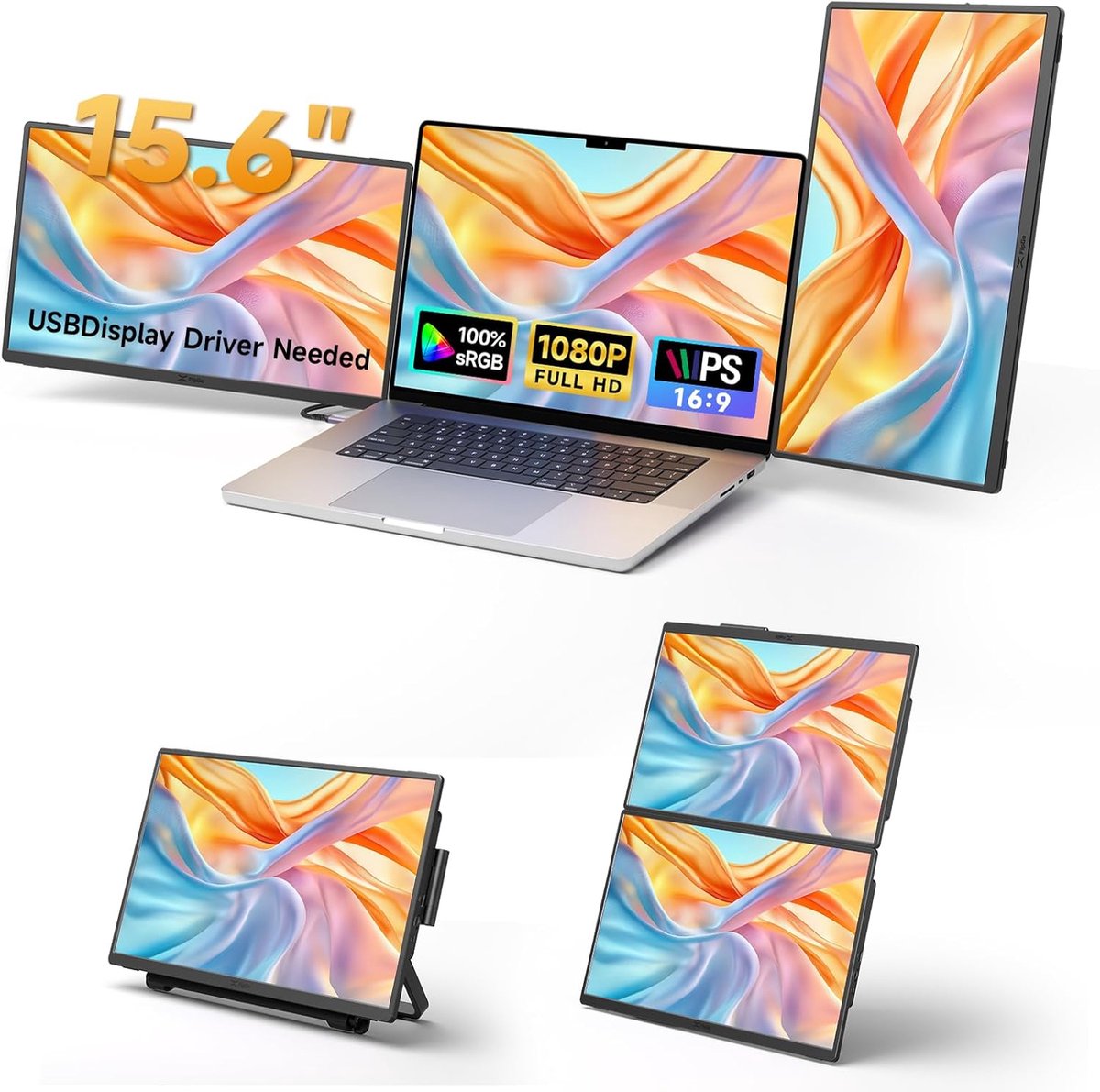 SnelShoppen - FlipGo Horizon Pro Laptop Scherm Extender 15,6 inch FHD 1080P Dual Monitor voor Laptop 13"-16" - Draagbare Drievoudige Monitor voor Wind