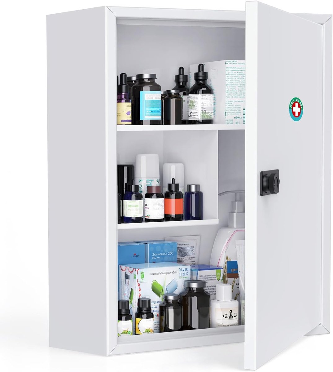 SnelShoppen - Wandgemonteerde Medicijnkast met Combinatielock, Slot Eerste Hulp Kast, Lockable Medische Kast, Grote Capaciteit Medicijn Organizer, Sta