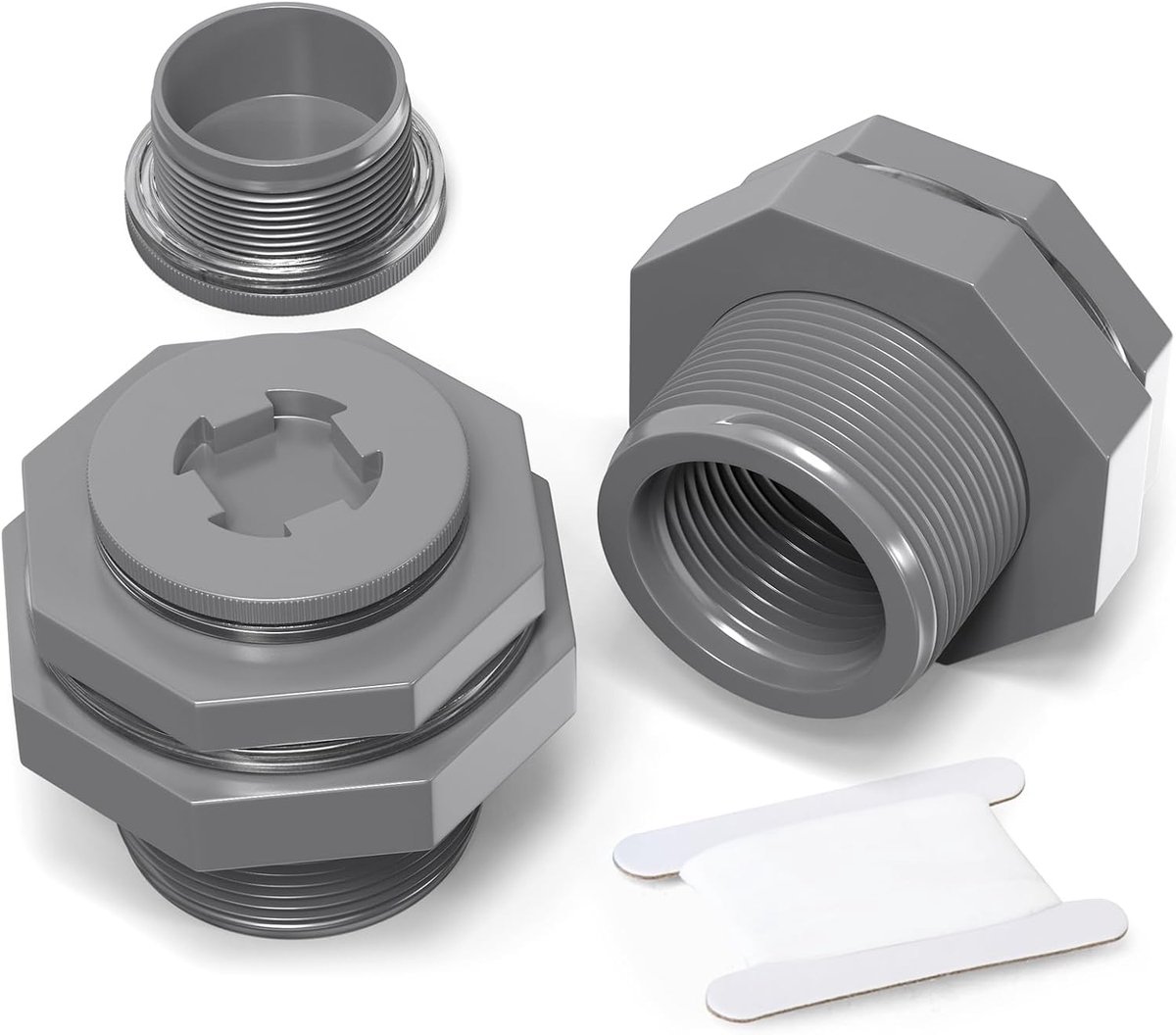 2pcs 1 1/4" BSP PVC Bulkhead Fitting Black Water Tank Connector Adapter Fitting with Plugs and Gasket for Rain - ShopVlot