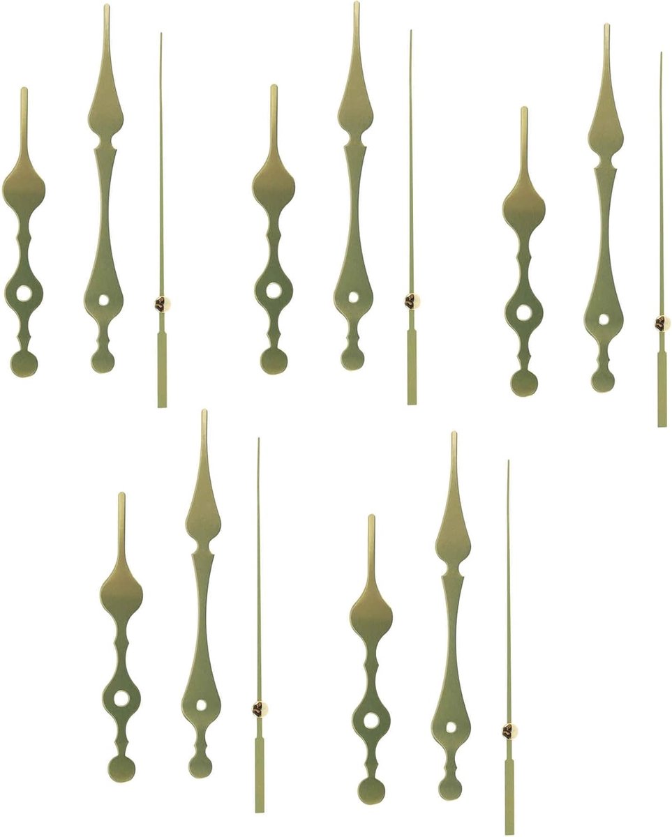 SnelShoppen - 5 Sets Klok Wijzers, Klok Onderdelen, Aluminium Klokwijzers voor DIY Klok Mechanisme Reparatie, 82mm 117mm 94mm, Gouden Kleur