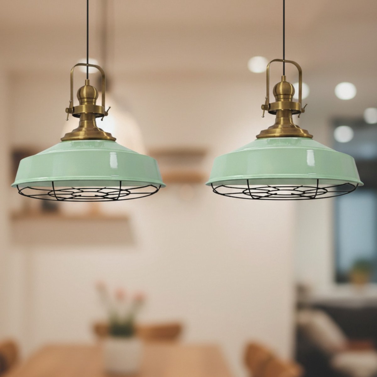 Bamyum Asletl hanglamp, industriële Modern stijl, Ø41 cm, groen metalen lamp