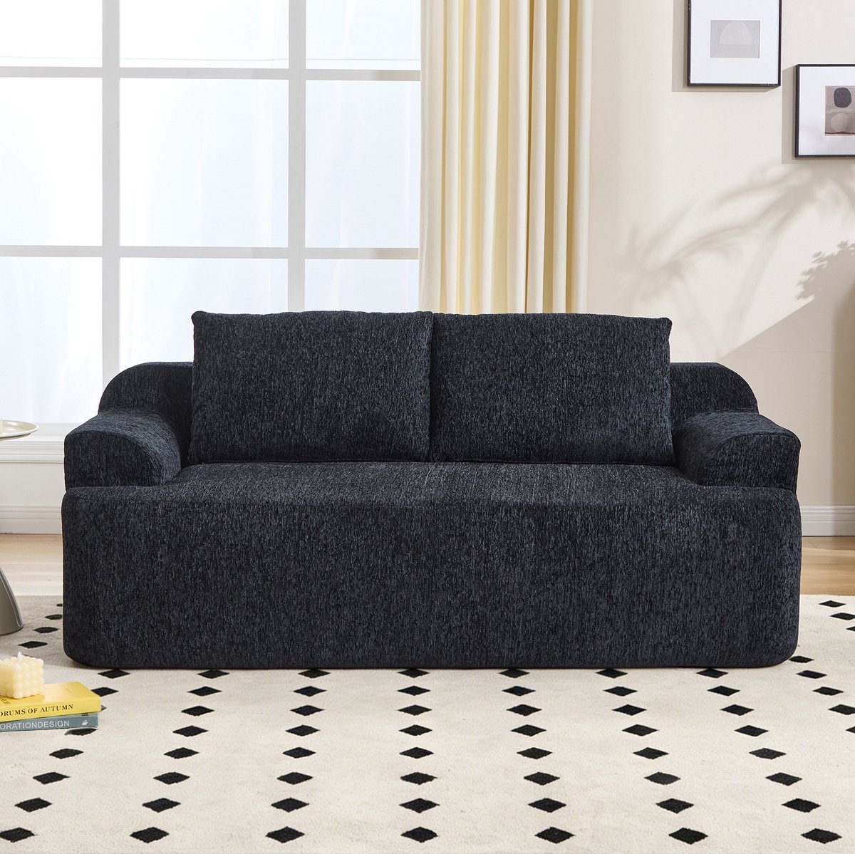 MIVRAY Bank 171 Cm - 2-Zits Slaapbank Met 2 Kussens En Diepe Zit - Voor Woonkamer, Slaapkamer En Logeerkamer - Stof - Zwart