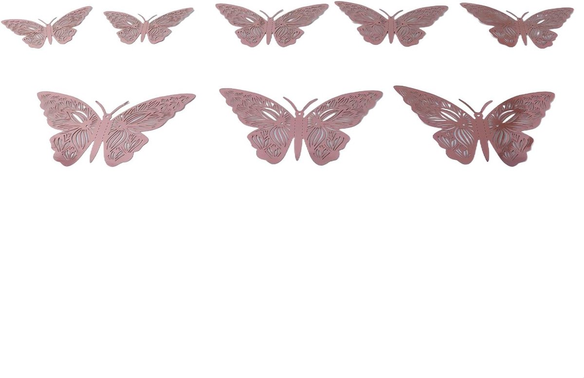 SnelShoppen - 36 Stuks 3D Vlinder Wandstickers Roze Goud - Decoratieve Muurstickers voor Thuis, Verwijderbaar, DIY Vlinder Decoraties, Geschikt voor F