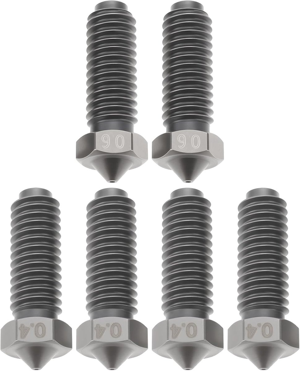 SnelShoppen - 6 Stuks Gehard Staal Nozzles 4x 0.4mm en 2x 0.6mm Geschikt voor 3D Printen met Abrasieve Filamenten