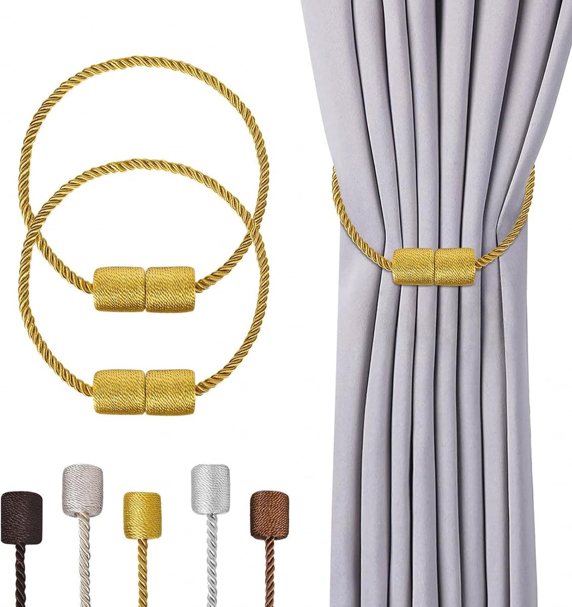 TopHomer 2 magnetic curtain tie backs - 5 colours available - tool-free attachment for indoor use - ShopVlot