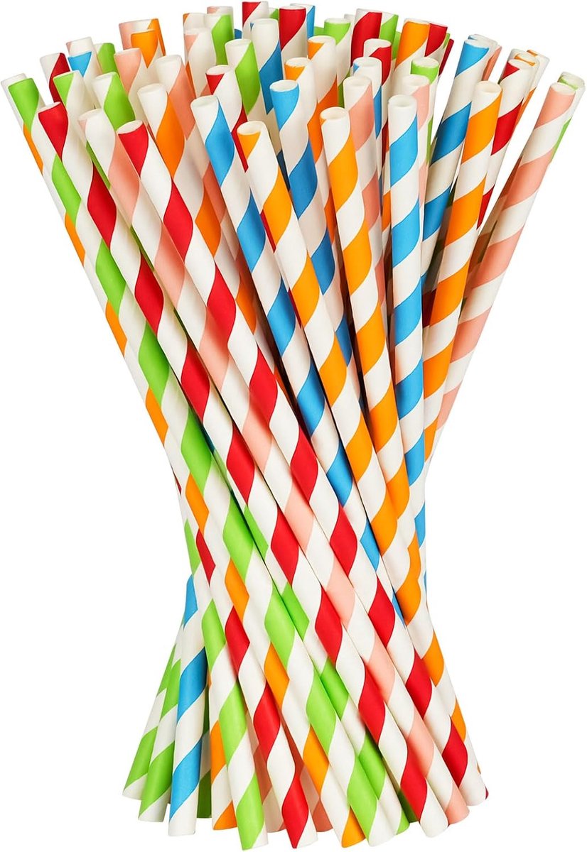 SnelShoppen - 250 Stuks Biologische Papier Rietjes in 5 Kleuren, Gerecycled, Perfect voor Feesten, Verjaardagen, Trouwen, Kerst, 19.8 cm
