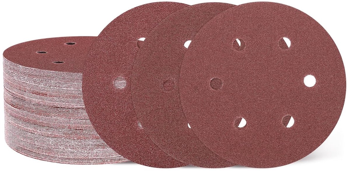 SnelShoppen - Schuurdisc 150 mm, 75 Stuks, 6 Gaten, 40/60/80 Korrel, Schuurpapier met Haak en Lussysteem, Voor Schuurmachine, Hout en Metaal