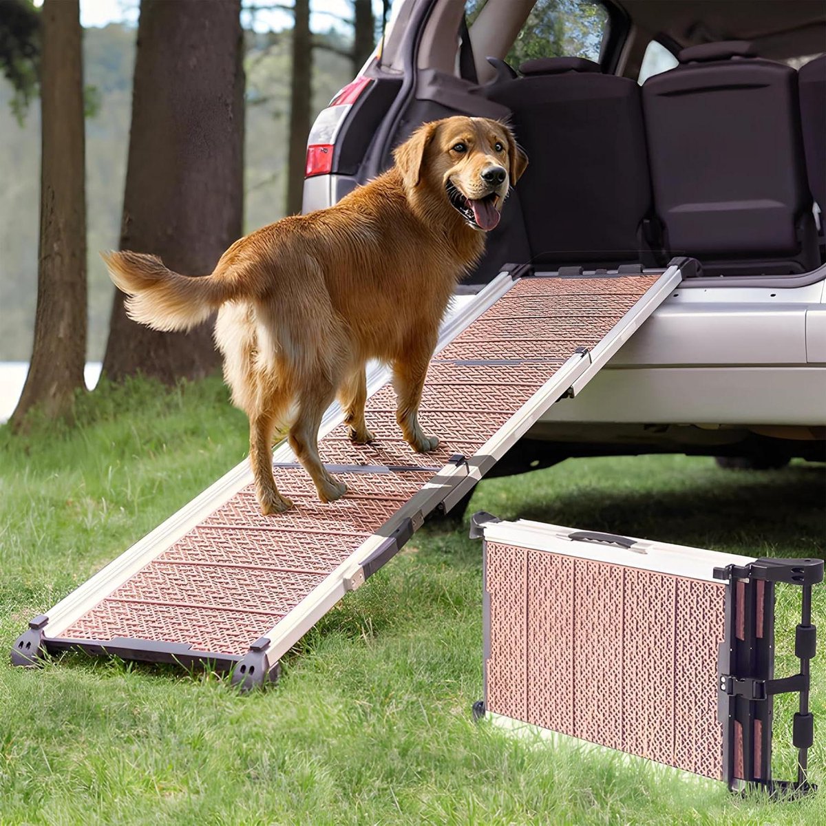 Hondenloopplank Auto - Hondenoprit - Veilig Instappen - Antislip Oppervlak - 90 kg Draagvermogen - Zandkleurig