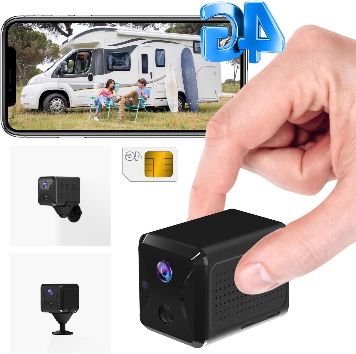 4G Beveiligingscamera - Mini Camera - Draadloze Bewaking - 2K Nachtzicht - 160 Graden Zicht - Zwart
