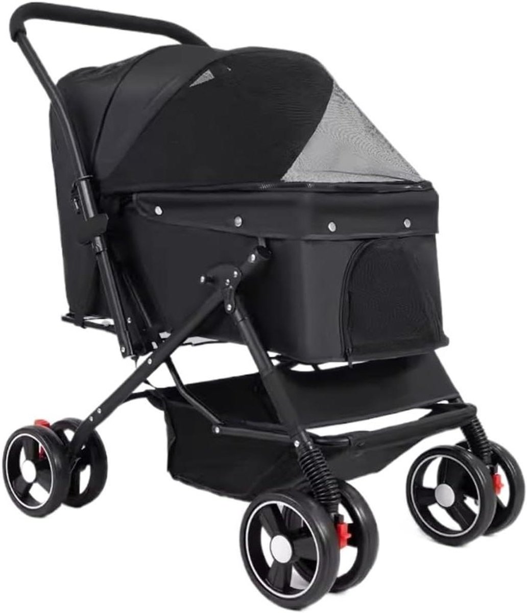Hondenbuggy Kattenwagen - Hondenwandelwagen Dierenwagen - Comfortabel Vervoer Huisdier - Opvouwbaar Met Opbergmand - Tot 25 kg - Zwart