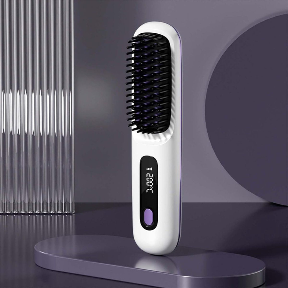 Verbeterde draadloze keramische stijltangkam, USB-oplaadbare verwarmde kam, draagbare draadloze stijltangborstel, 3 warmtestanden en led-scherm, mini-stylingkam voor op reis (met)