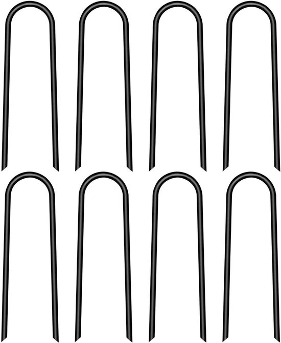 Trampoline Stakes - Grondpennen Tentpennen - Tuin Verankering - U-vormig Ontwerp - 8 stuks - Zwart