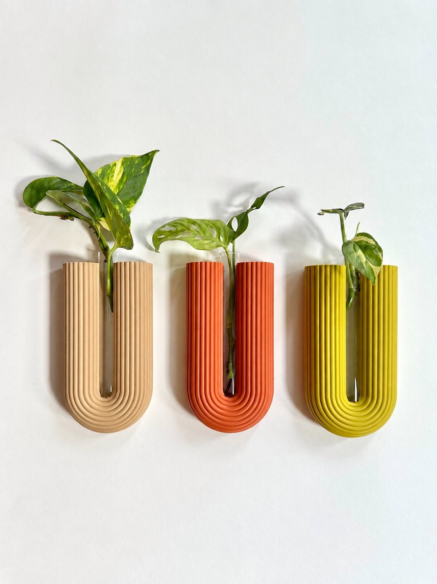 LUMO wand stekhouders – set van 3 met glazen stekbuisjes – minimalistische wand stekjeshouder voor kamerplanten en propogation
