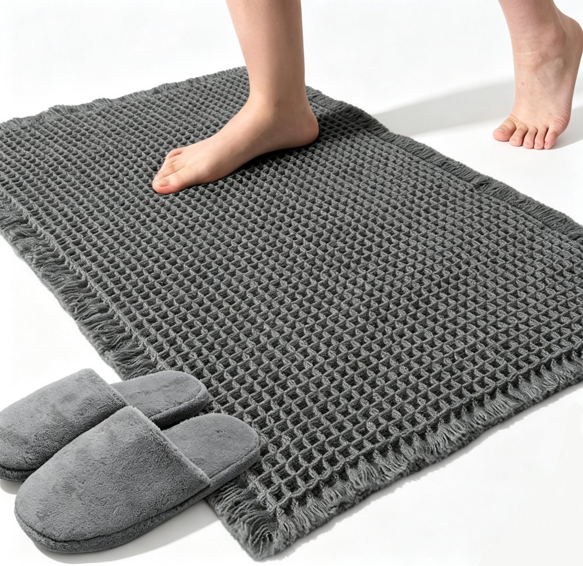 1 stuk - Waffel badmat - Ultra waterzuigende anti-skiing badkamer tapijt - 43x 61 cm - machine wasbare ultra zachte vloer mat - donkergrijs