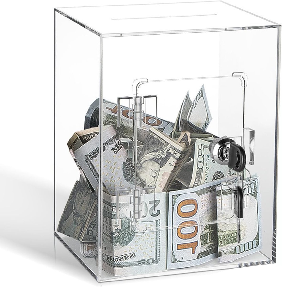 Transparante acryl spaarpot met sleutel, ideale dispenserbox voor donaties en wedstrijden, 20 x 15 x 12 cm, perfect voor geldinzameling en cadeau.