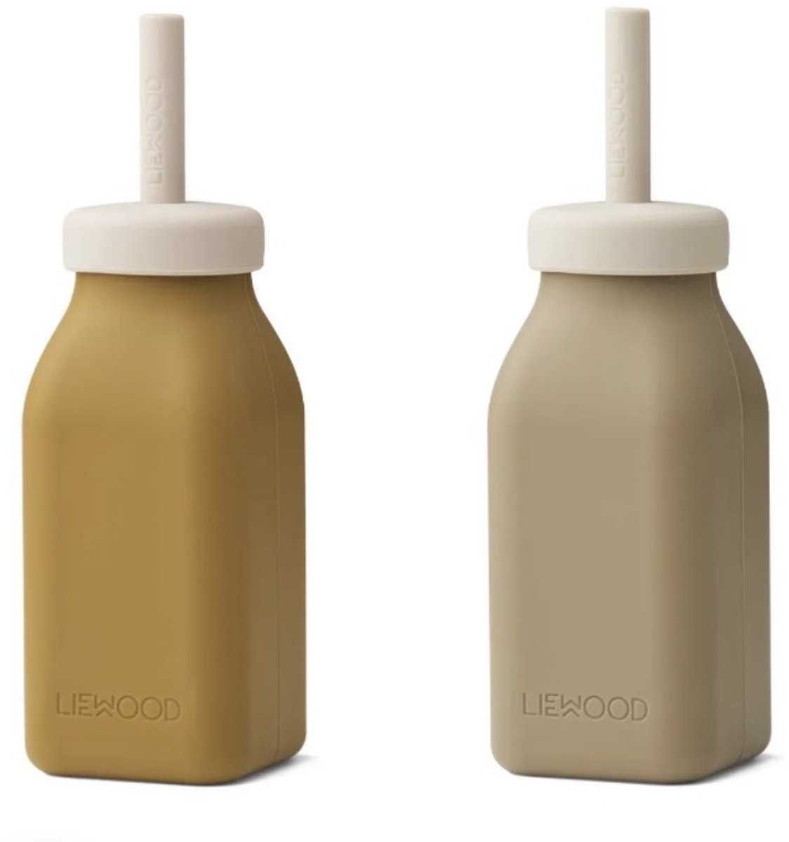 Liewood Erika Milkshake Fles- Golden Caramel - Oat Mix - 230ml, Set van 2 - siliconen milkshake bottle