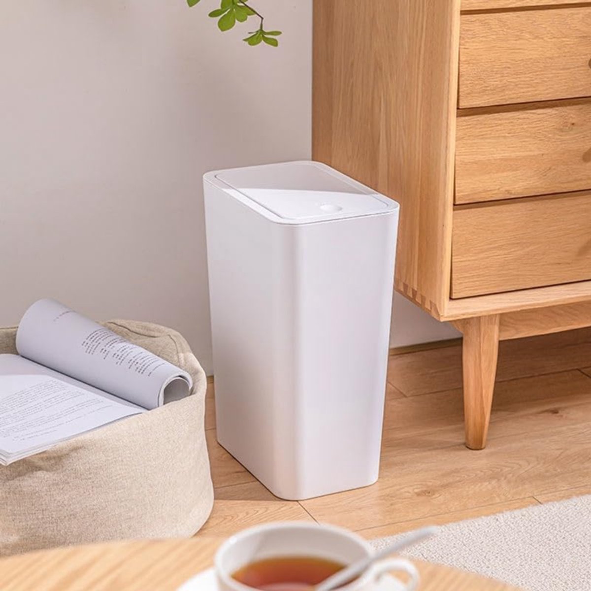 DnA® Prullenbak - Prullenbak Badkamer - Prullenmand - Wit - 36cm x 23cm x 15cm