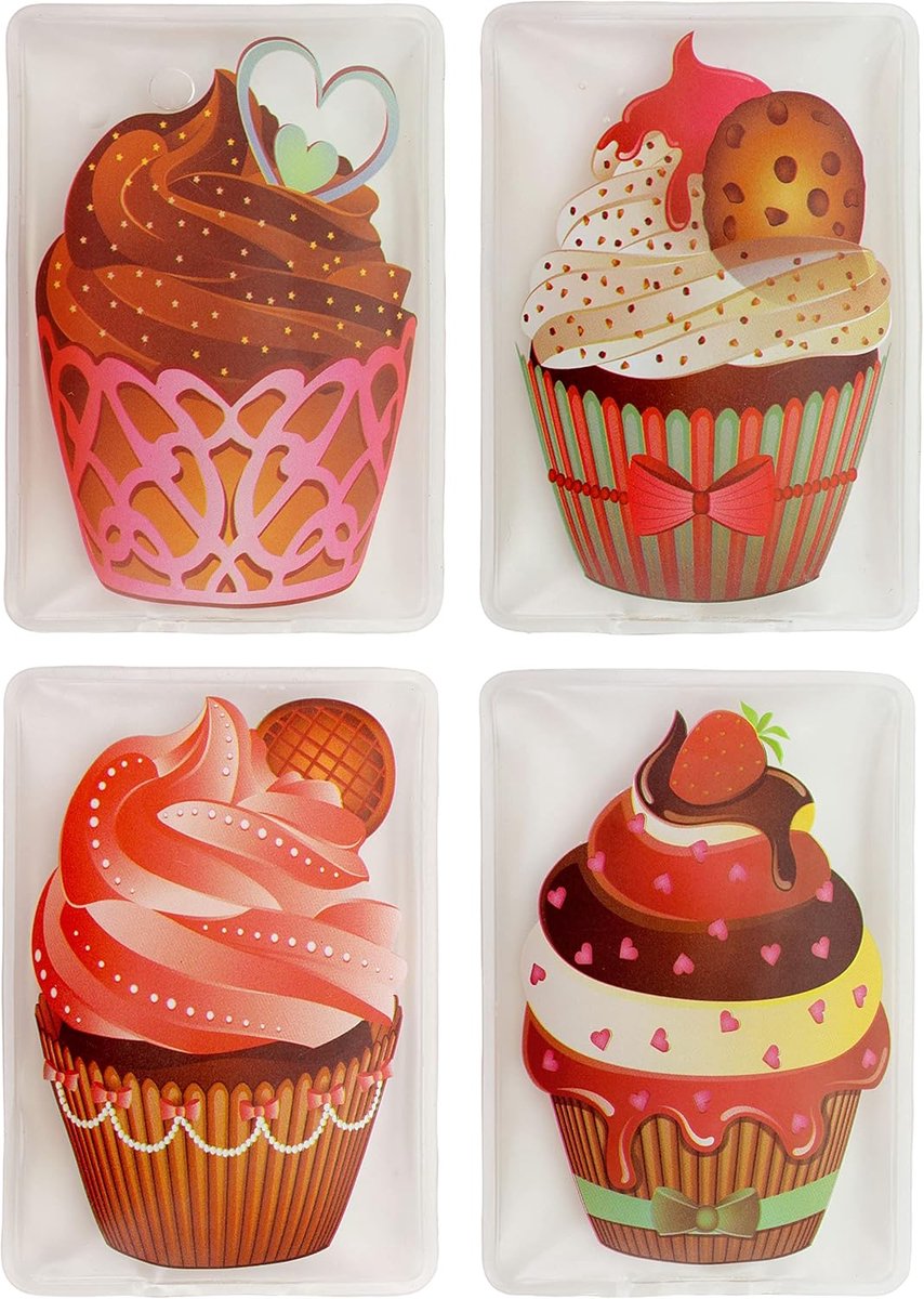 SnelShoppen - Set van 4 Herbruikbare Cupcakes Handwarmers Pocketwarmers - Kleurvol, Ideaal voor Feestjes, Camping, Kinderen, Souvenir, Warmte tot 55°C