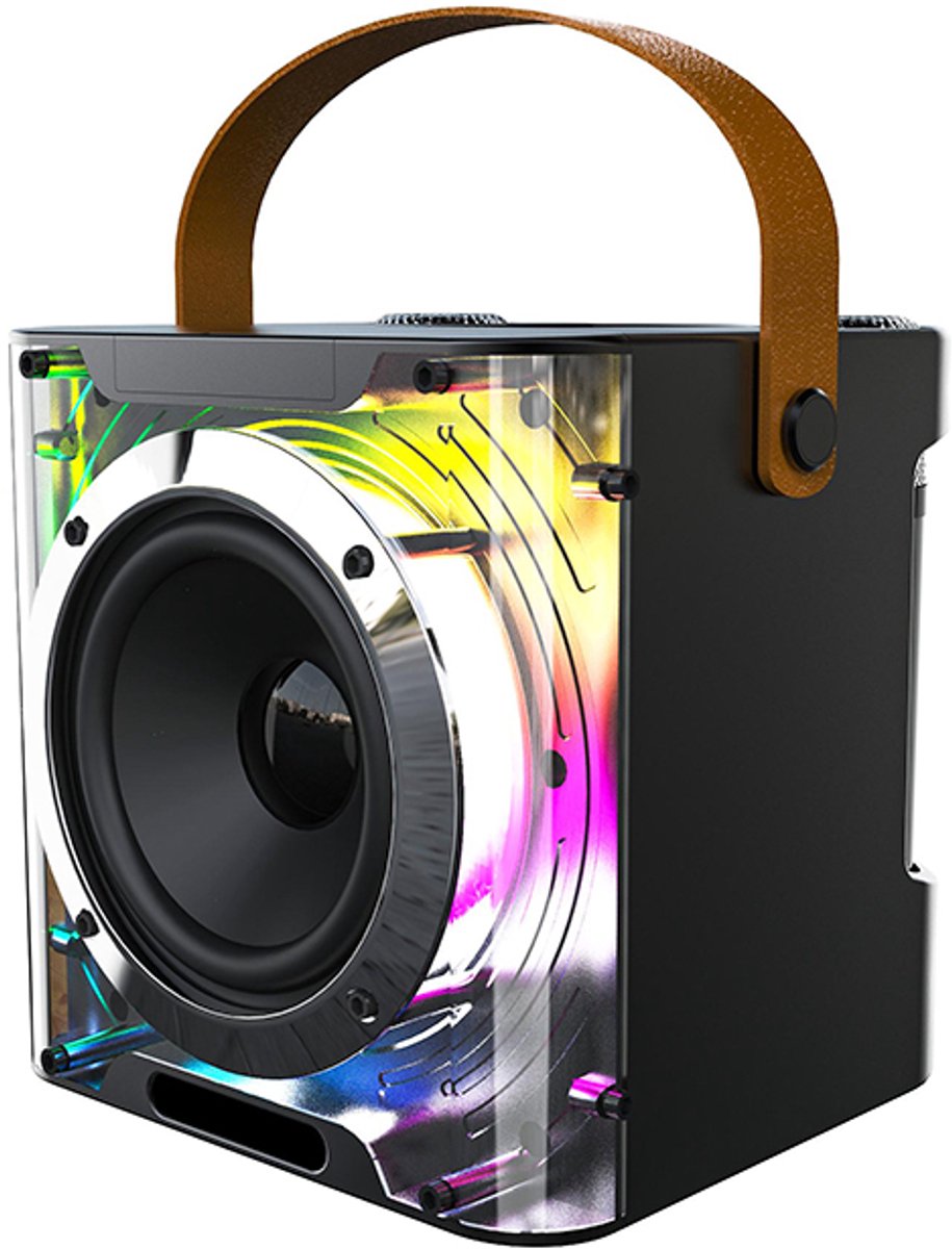 CrystalBeam Karaoke Speaker met 2 Draadloze Microfoons – Bluetooth 5.3 – RGB Verlichting – Zwart – 829