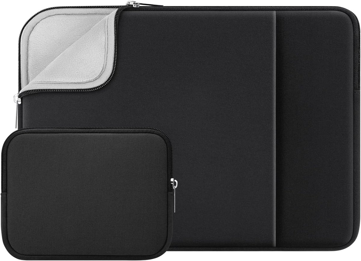 SnelShoppen - 13 Inch Laptop Beschermhoes met Voorvak en Accessoire Tas - Zachte Laptop Tas Geschikt voor 13.3 Inch MacBook Air Pro en Chromebook - Zw