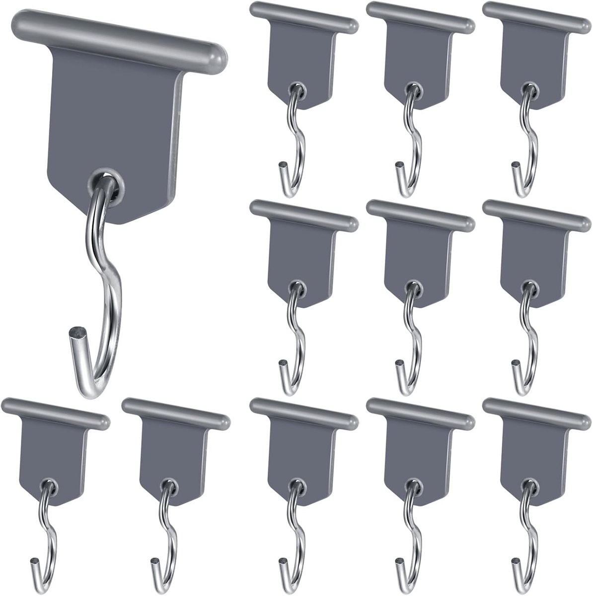 12 Stuks - Luifelhaken - Luifel Klemmen - met Metalen S-Haken - voor Camper & Caravan - Schuift in Luifelrail - voor Feestverlichting, Kleding & Handdoeken - Camping Ophanghaak voor Voortent & Tent - Grijs