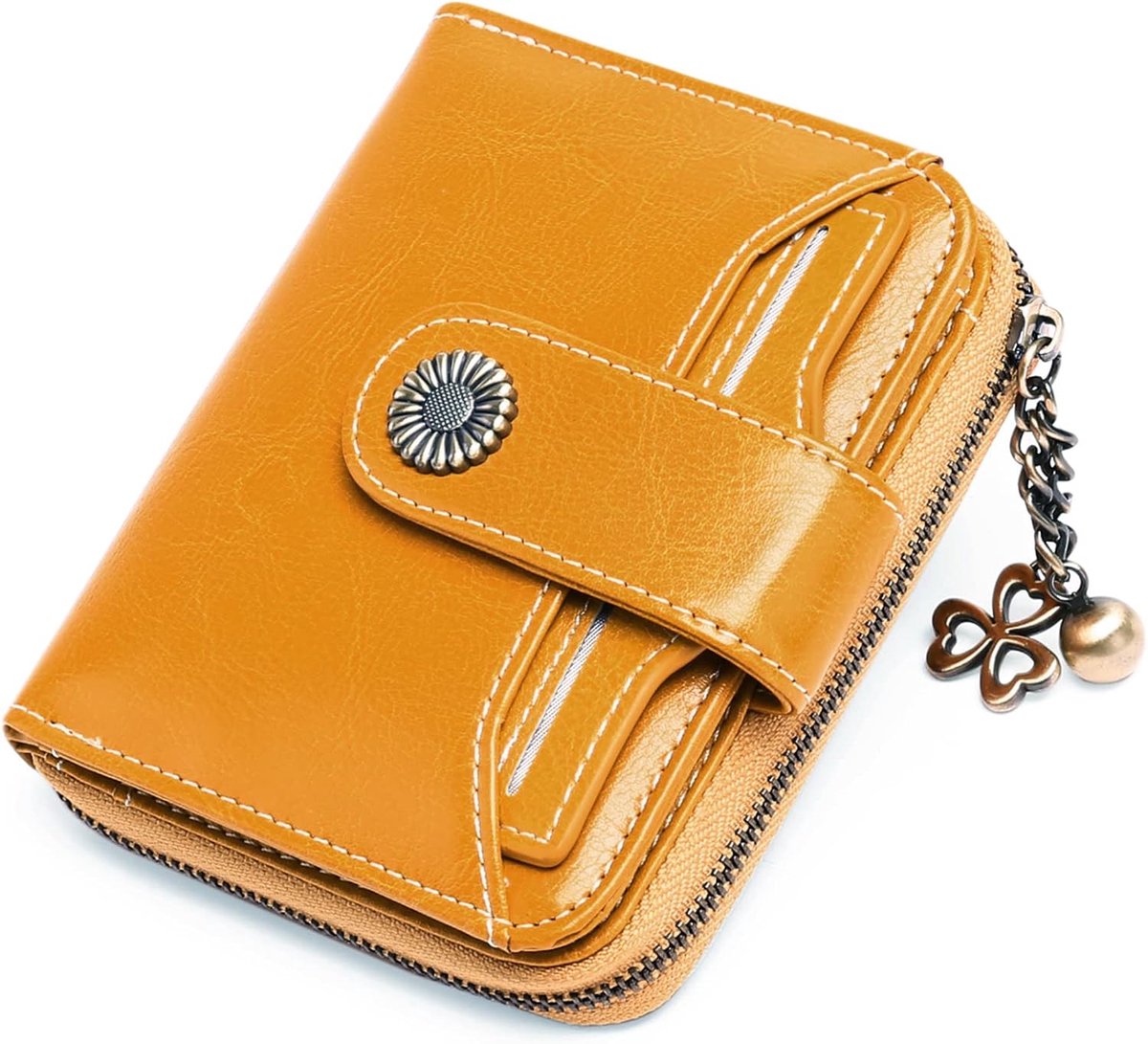 SnelShoppen - Damesportemonnee Klein Leer Met RFID Bescherming, Compact Flip Up Portemonnee, 8 Kaartvakken, Ideaal Voor Handtas Of Hand, Perfect Voor