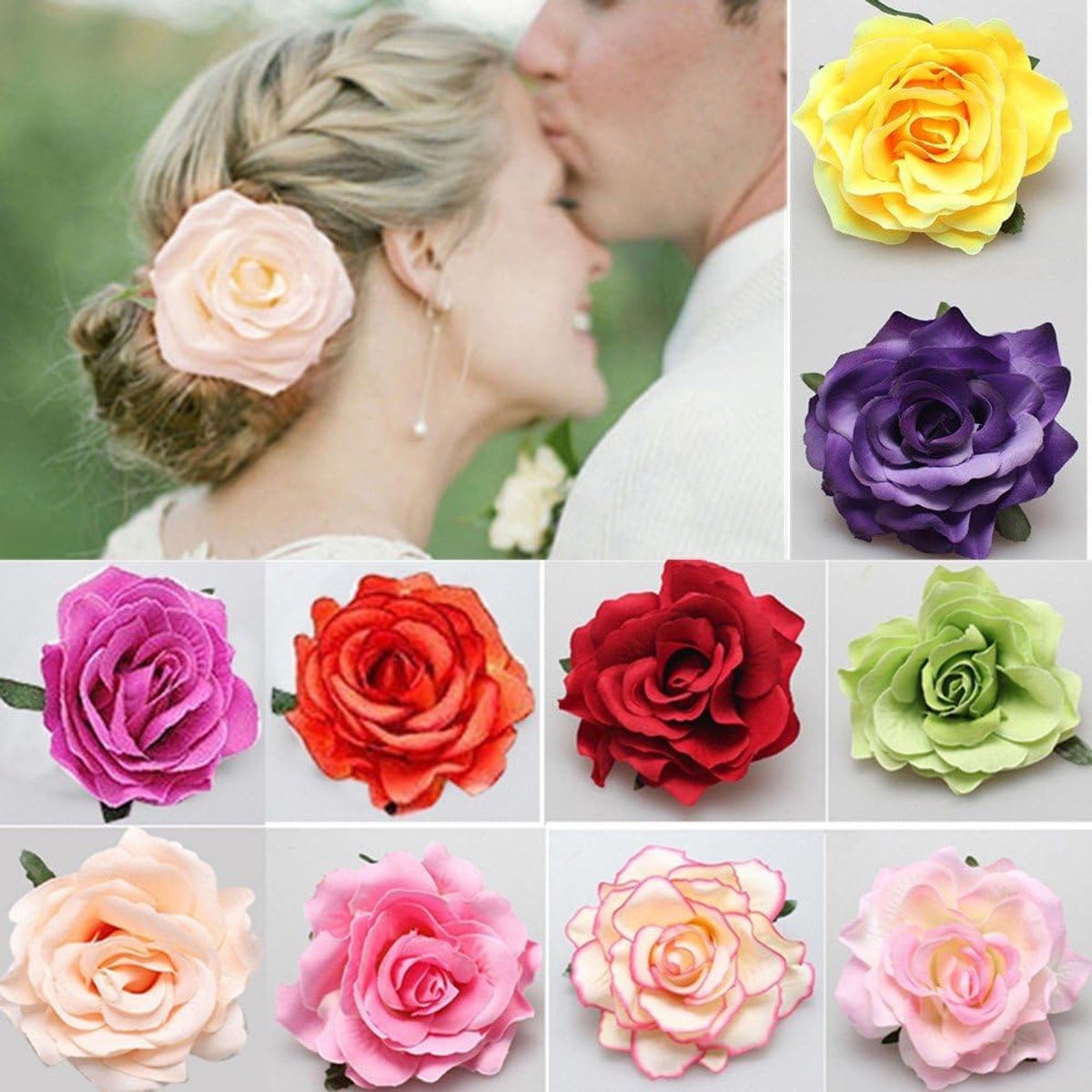 SnelShoppen - Multicolor Rozen Haarspeld Set - 10 Stuks Bloemen Haaraccessoires voor Vrouwen en Meisjes - Perfect voor Bruiloft, Feest, Strand en Dage