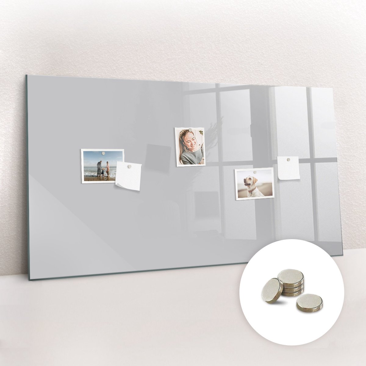 Tulup Glassboard - Lichtgrijze kleur Magneetbord - 120 cm x 60 cm - Magnetisch Bord Kind - Organizer Muur - Magneetbord Rechthoekig Lichtgrijs - Gratis 5 Sterke Magneten - Magnetisch Wandbord - Magnet Board