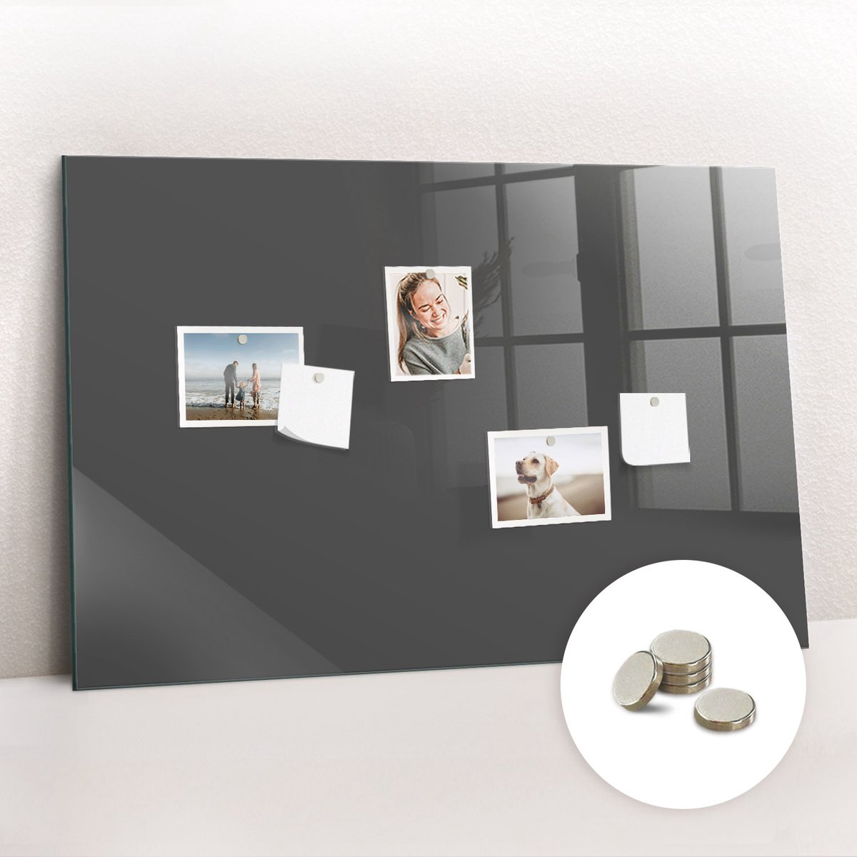 Tulup Glassboard - Grijze kleur Magneetbord - 90 cm x 60 cm - Foto Magneetbord - Wanddecoratie Kantoor - Magnetisch Bord Kind Grijs - Inclusief Gratis Magneten - Memobord Glas - Memo Bord