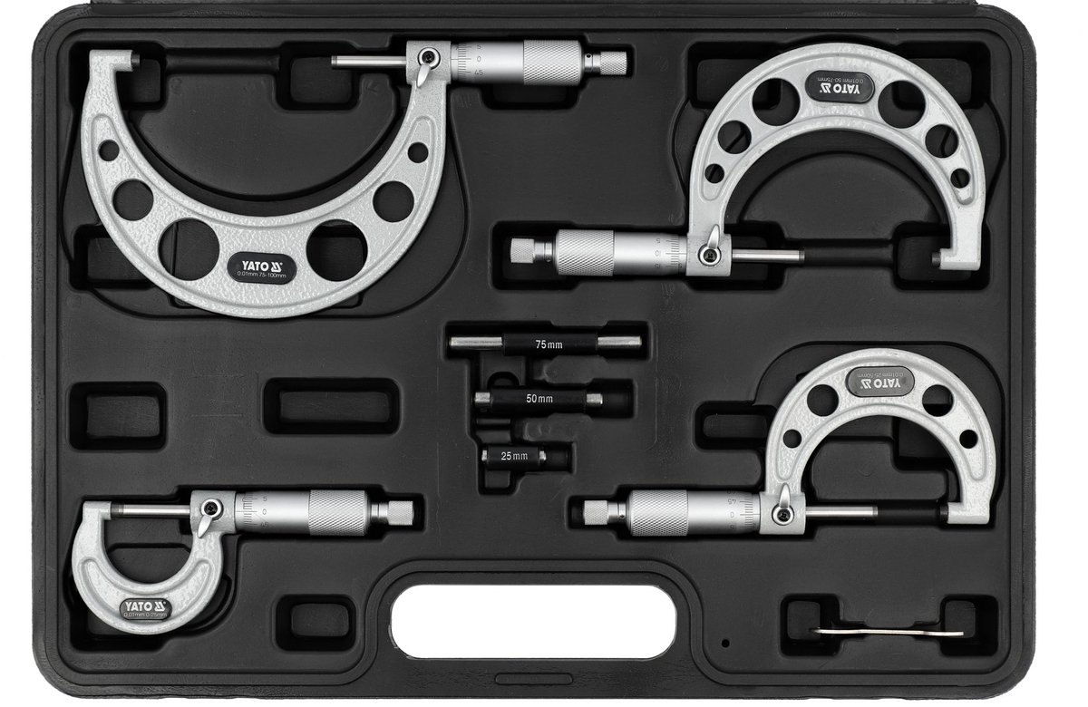 Professionele Buitenschroefmaten Set – 4-Delig (0–100 mm) – DIN 863 – Uit GCr15 Lagerstaal – Nauwkeurigheid ±0.01 mm