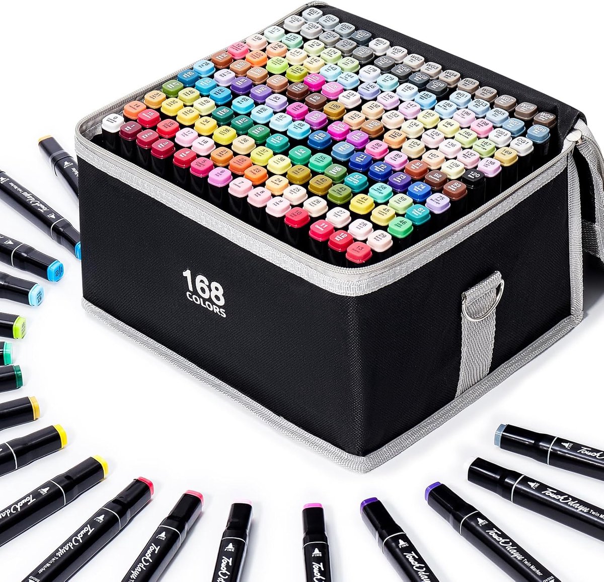 SnelShoppen - 168 Kleuren Alcohol Markers Set - Dual Tip Permanente Art Markers - Fijne en Beitel Tip Alcohol Gebaseerde Pennen met Draagtas voor Teke