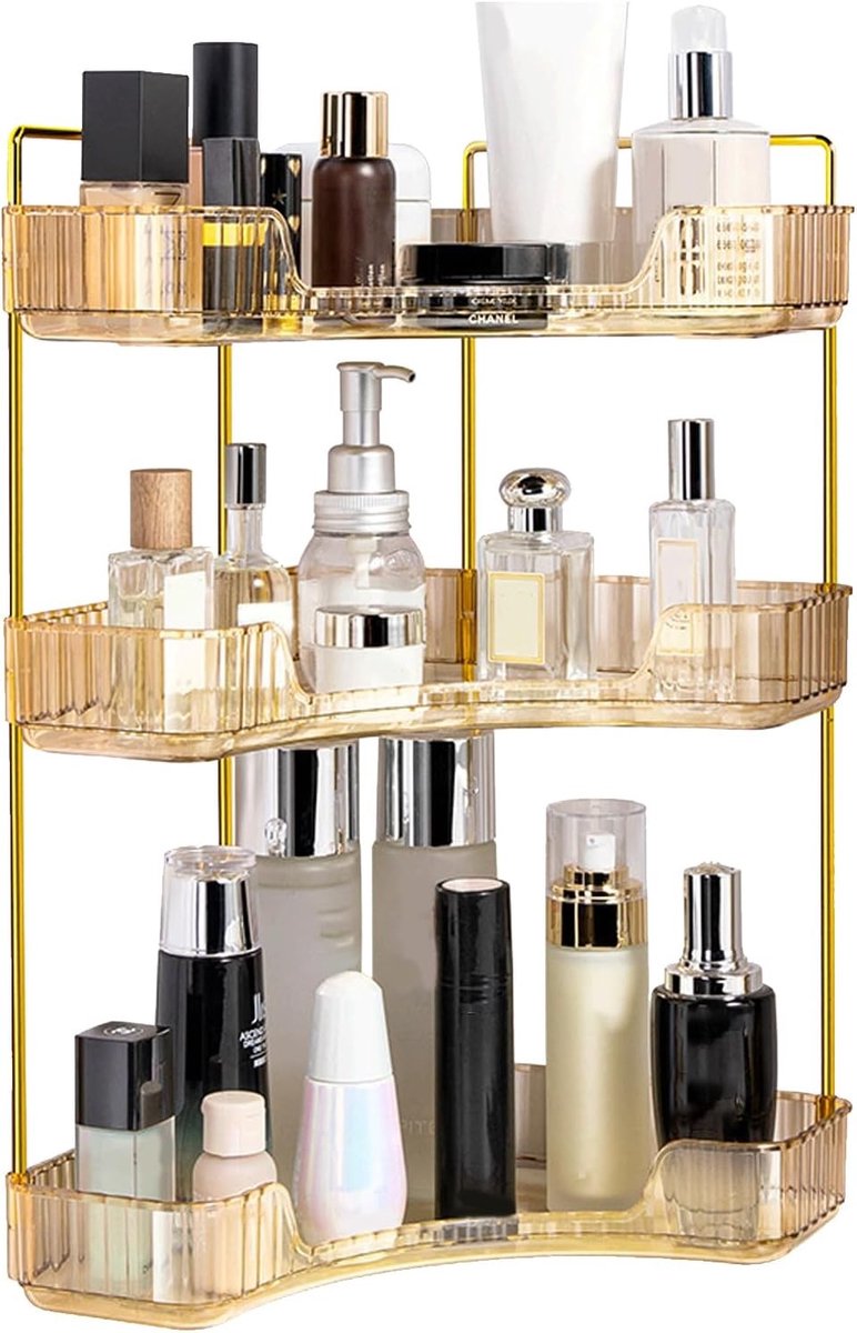 Multifunctionele Make-up Organizer met 3 Niveaus voor Cosmetica, Parfum en Sieradenopslag - Ruime Badkamer- en Keukenoplossing voor Huidverzorging