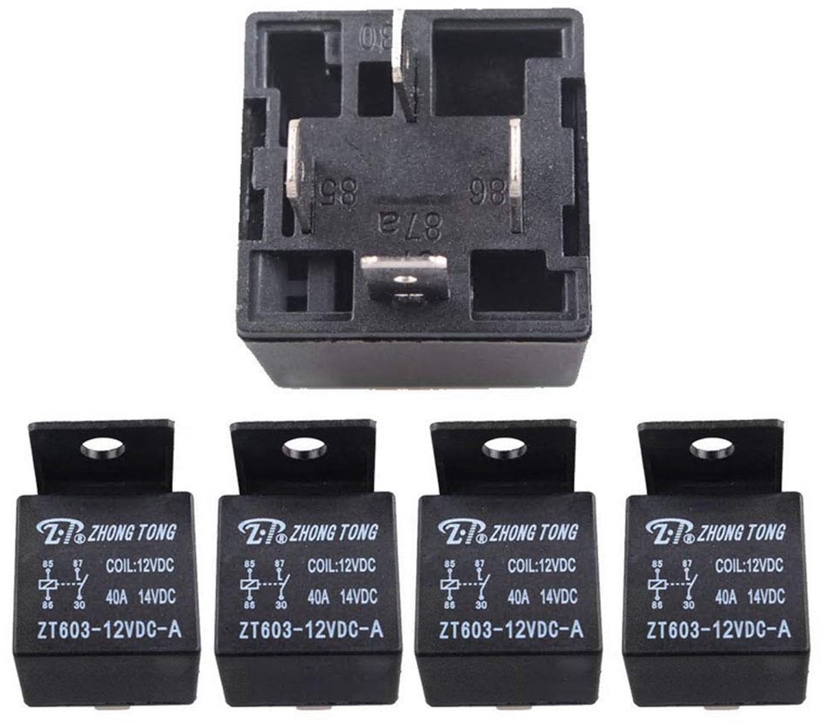 SnelShoppen - 5x 12V 40A 4-polige SPST autorelays - krachtige schakelaar voor vrachtwagen, motor, boot, hoge kwaliteit, duurzaam, AgSno2, koper, 40A
