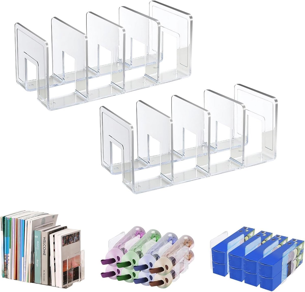 4 Slots Acryl Tijdschriftenhouder - Desktop File Sorter en Organizer voor Boeken en Documenten - 2 Pack voor Keuken en Kantoor