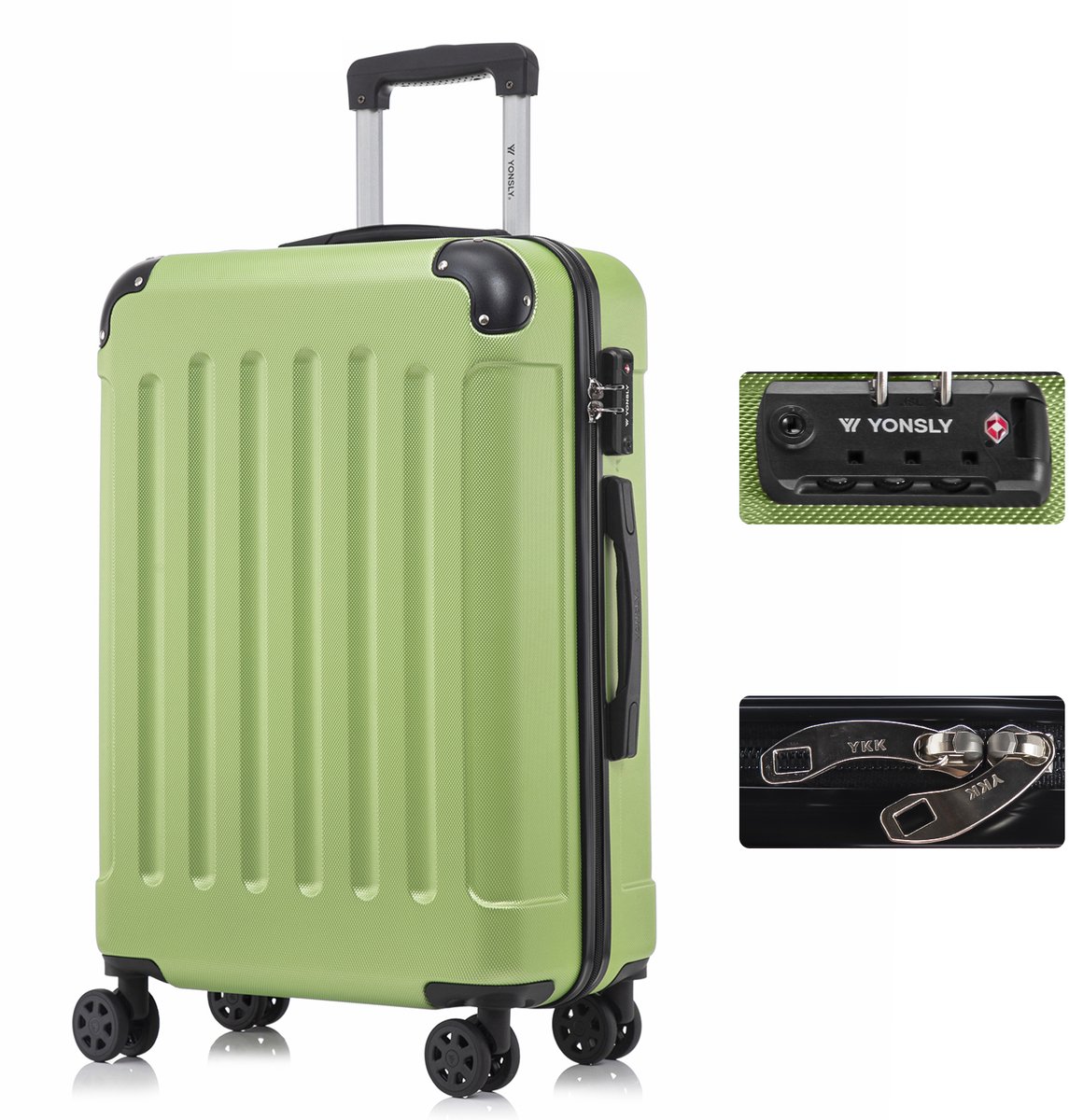 YONSLY Handbagage Koffer - 66cm - 66 L - TSA Slot - 360° Draaibare Wielen - Trolley -Fruitgroen